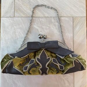 DKNY Gray and Olive Clutch with Chain Strap